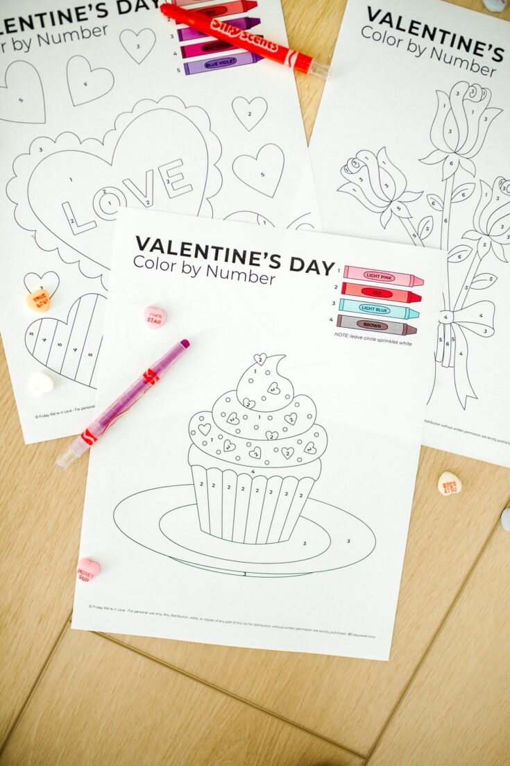 Color by number valentines printable