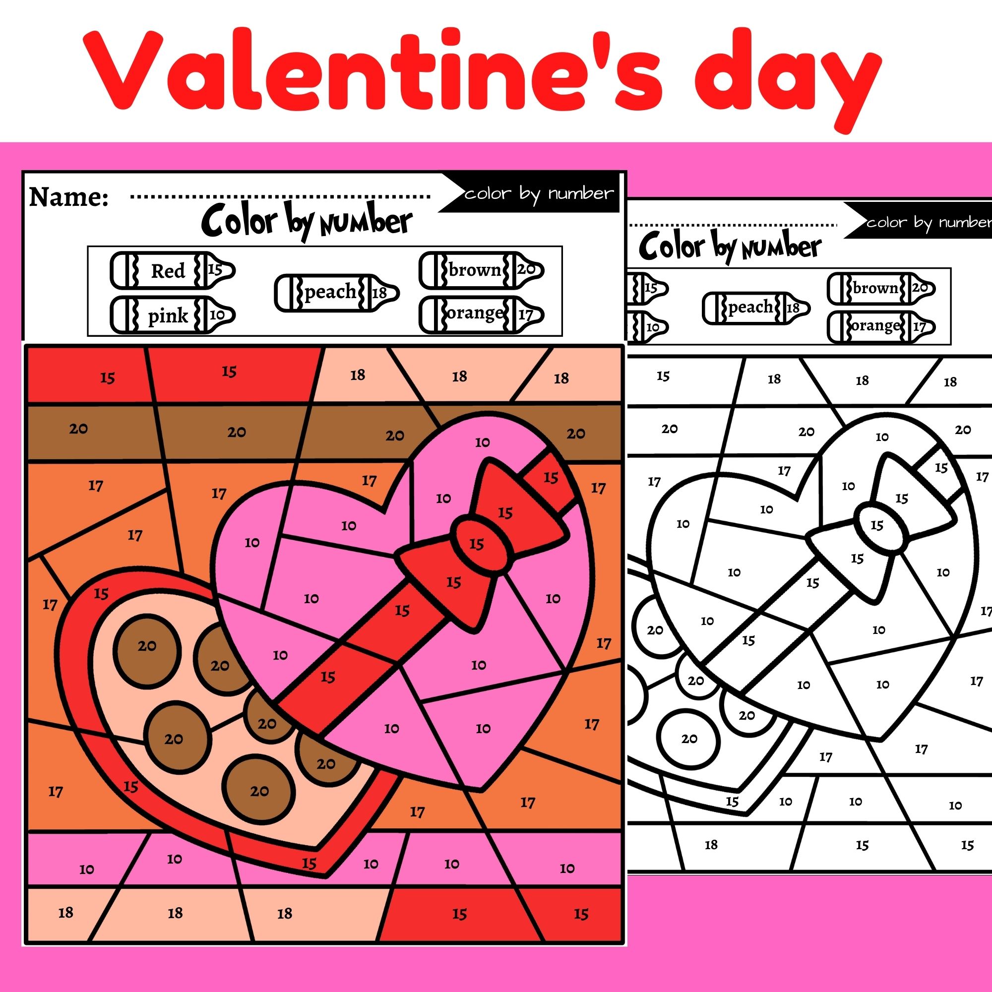 Valentines day coloring pages color by number for kindergarten and st grade made by teachers