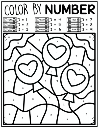 Free valentines day color by number coloring pages