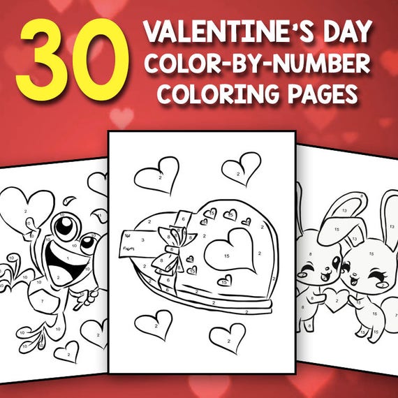 Valentines day color by number printable valentines