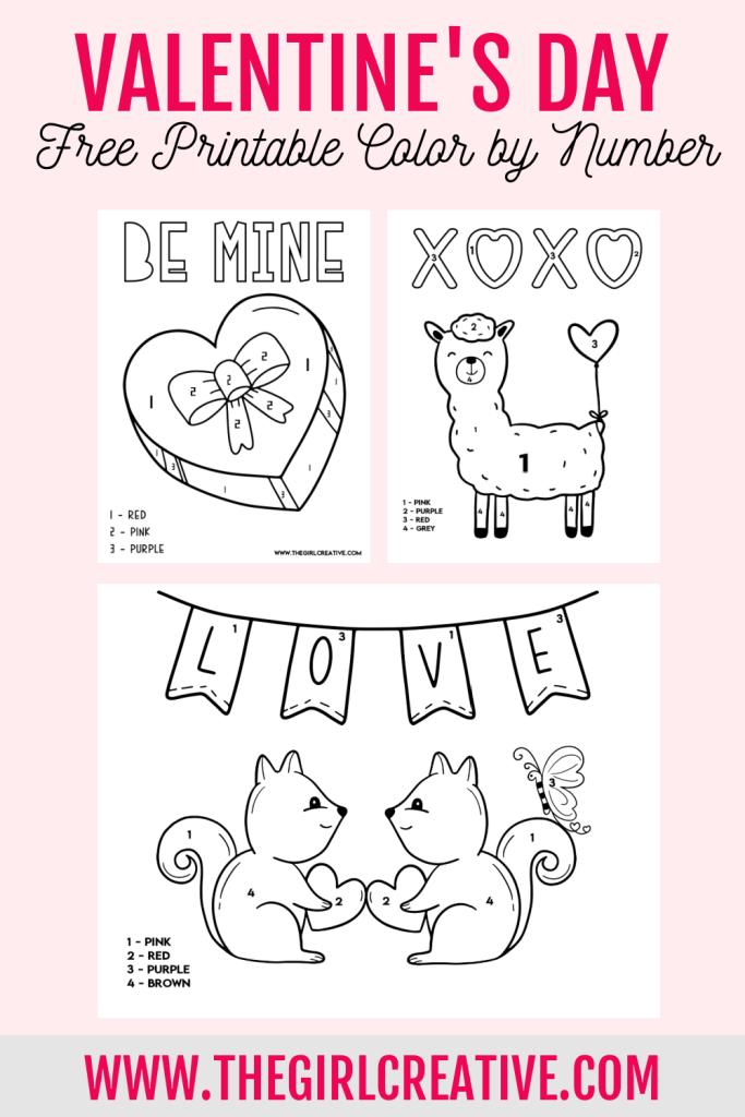 Free printable color by number valentine pages