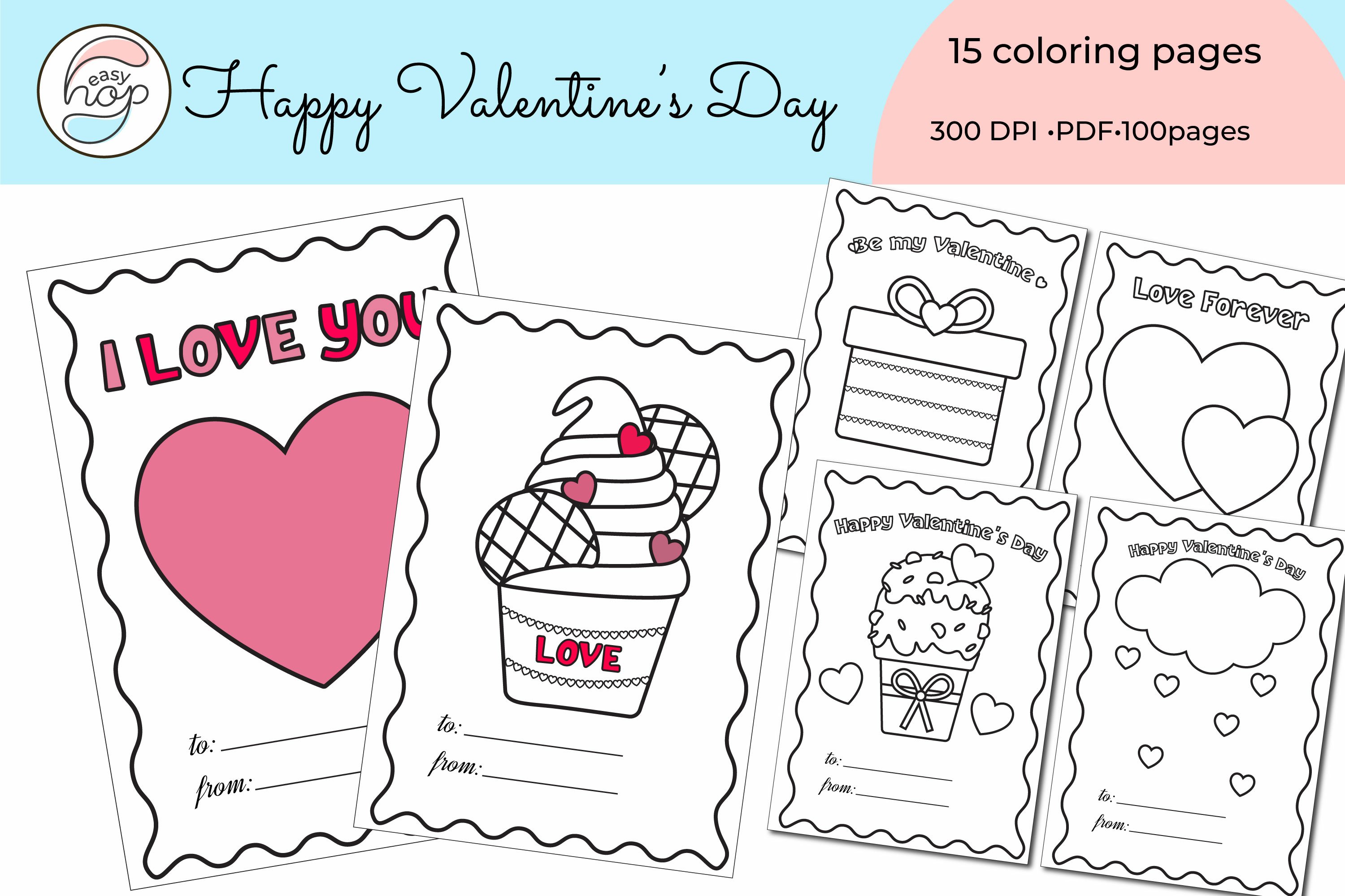 Printable valentines day coloring pages bundles