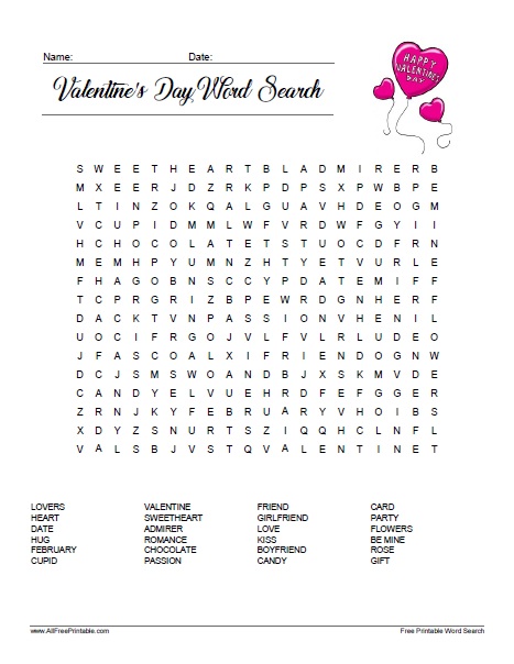 Valentines day word search â free printable