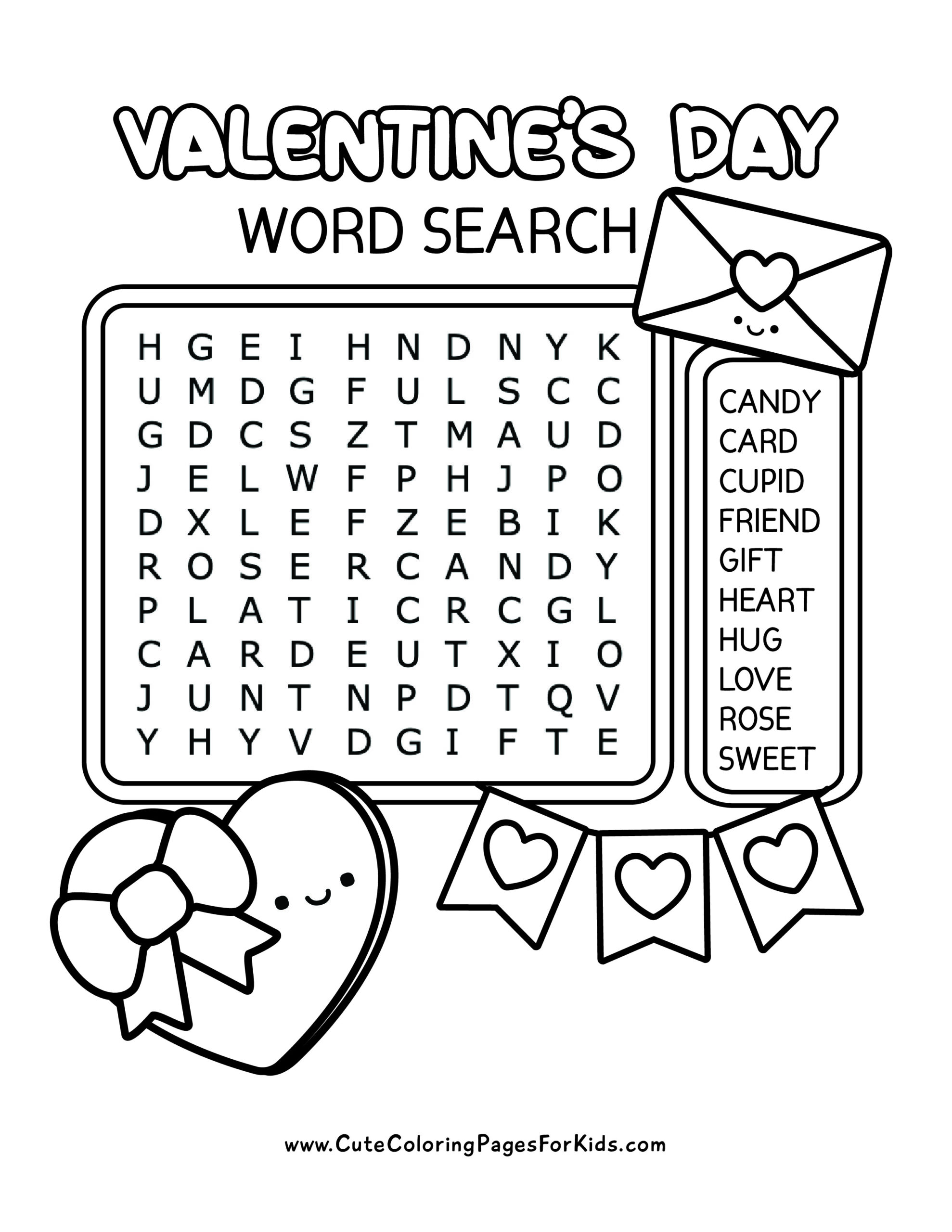 Free printable valentines day word search for kids