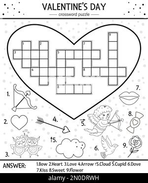 Vector saint valentine day crossword puzzle for kids simple heart shaped quiz with holiday objects and animals for children educational activity wit stock vector image art