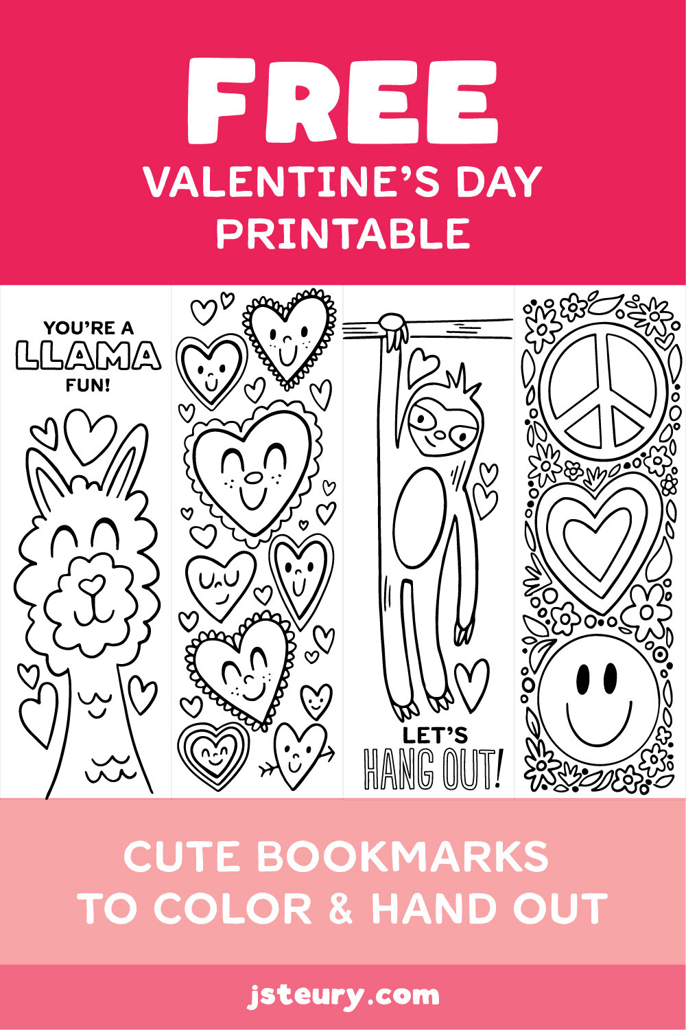 Free printable valentines day bookmarks to color â jessie steury