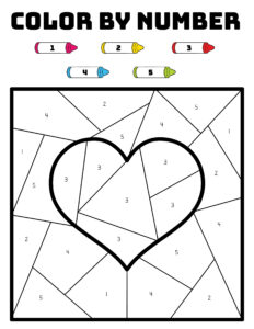 Free valentines day color by number printable pages