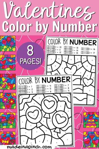 Valentines day color by number free printable