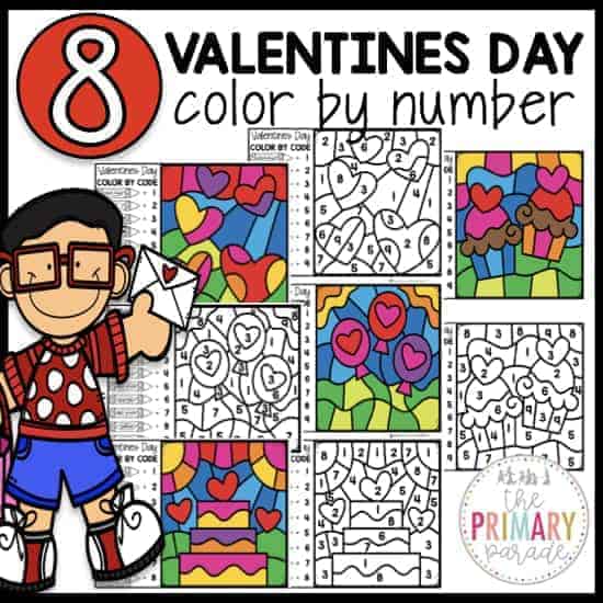 Color by number valentines day printable pages for kids