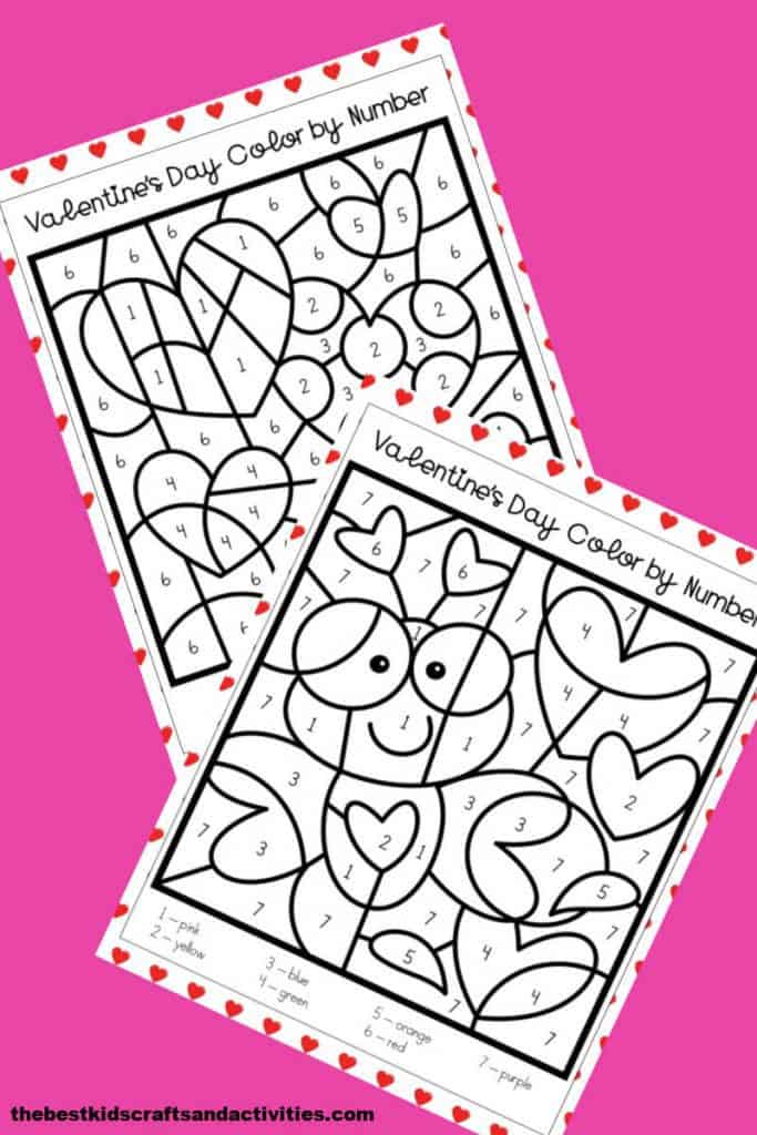 Valentines day color by number printable set perfect for young kids