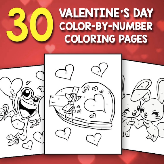 Valentines day color by number printable valentines day coloring book for kids school activity instant download cute valentine school