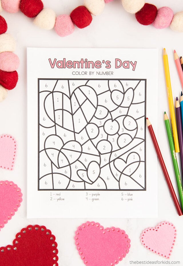 Valentines day color by number free printables