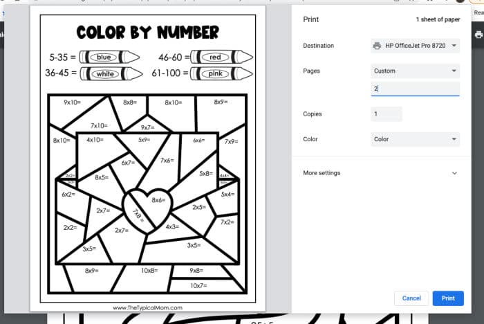 Valentines day color by number