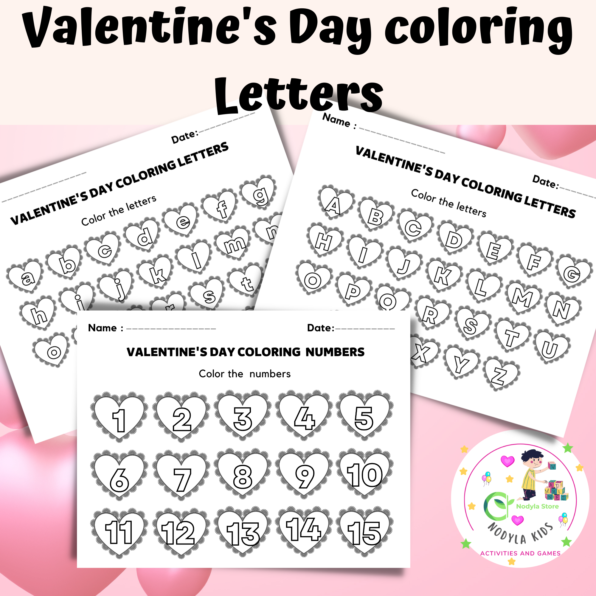 Valentines day coloring letters and numbers made by teachers