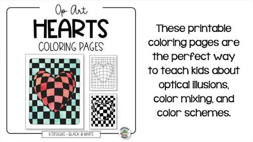 Op art hearts â valentines day heart coloring pages â color art lesson