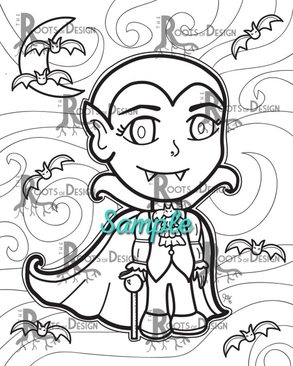 Instant download cute vampire coloring coloring page print doodle art printable