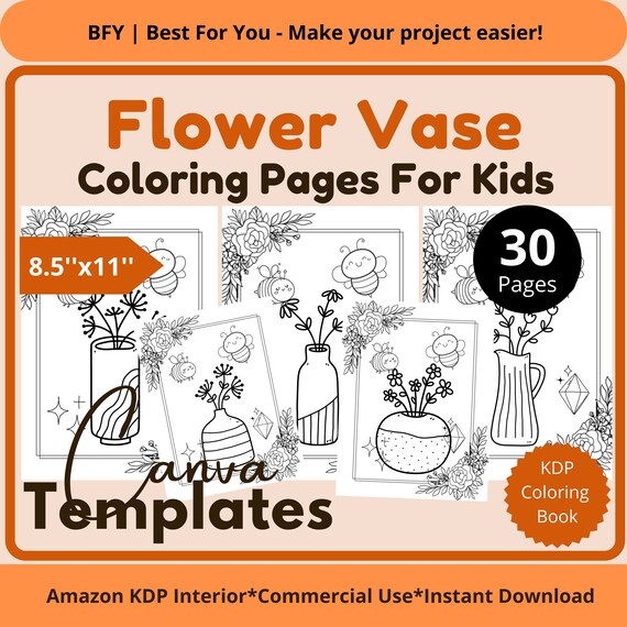 Flower vase coloring pages printable coloring pages for kids x pages coloring activities instant download ready to use