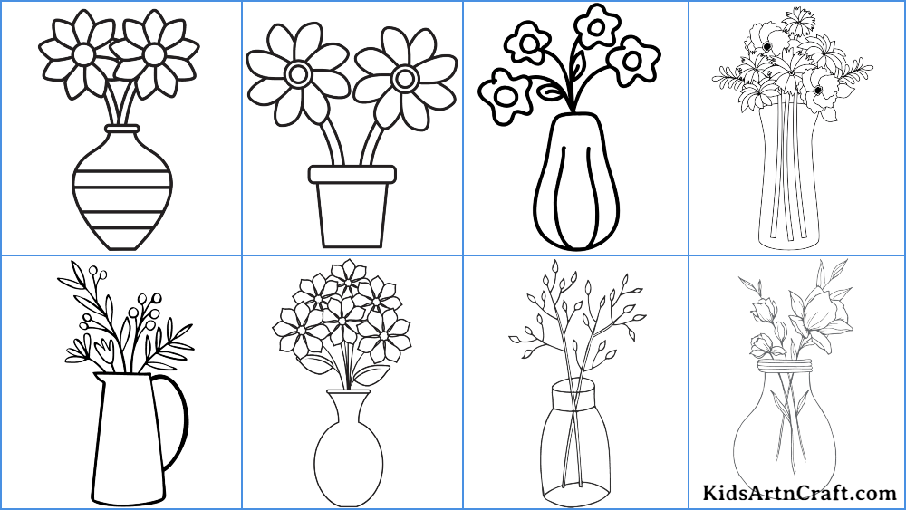 Flower vase coloring pages for kids â free printables