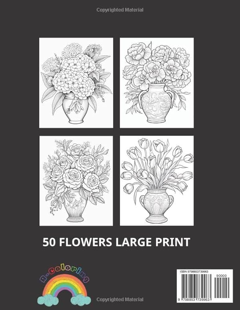 Bloom adults coloring book beautiful flower patterns and blooming vases with large print designs for relaxation creative and anxiety relief press r