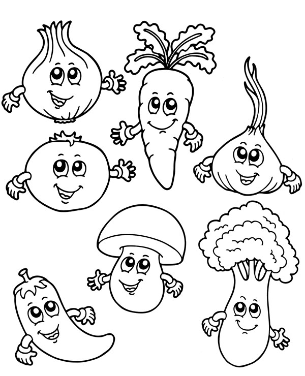 Vegetables mixture printable coloring sheets