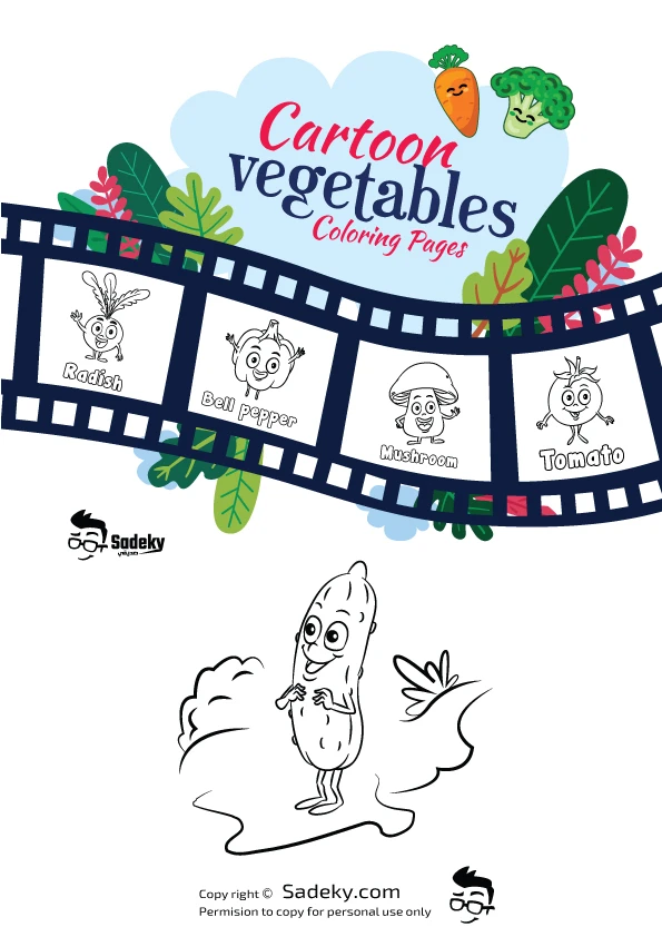 Free cartoon vegetables coloring pages with names