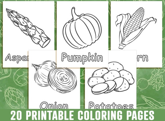 Vegetable coloring pages vegetable coloring book for kids boys girls teens printable vegetable activity worksheets instant download