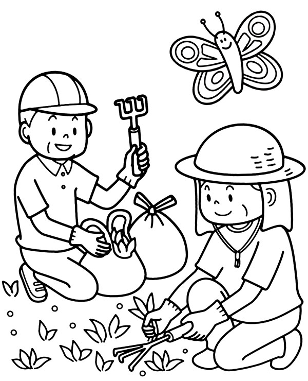 Work in the garden coloring page