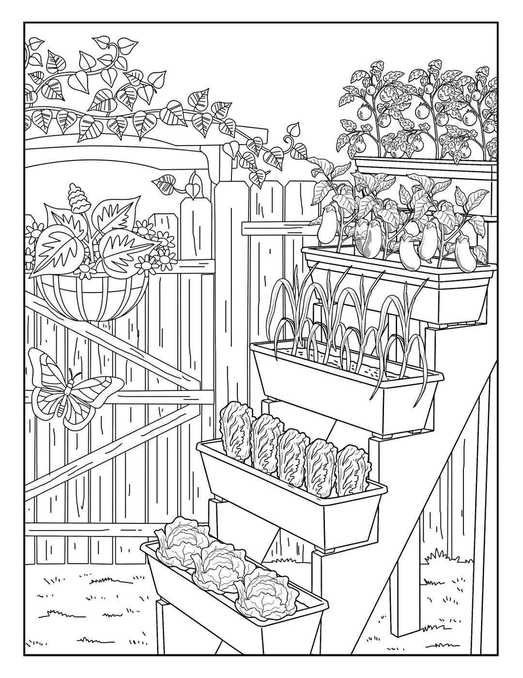 Vegetable garden garden gallery coloring pages for adults printable coloring page instant download pdf instant download