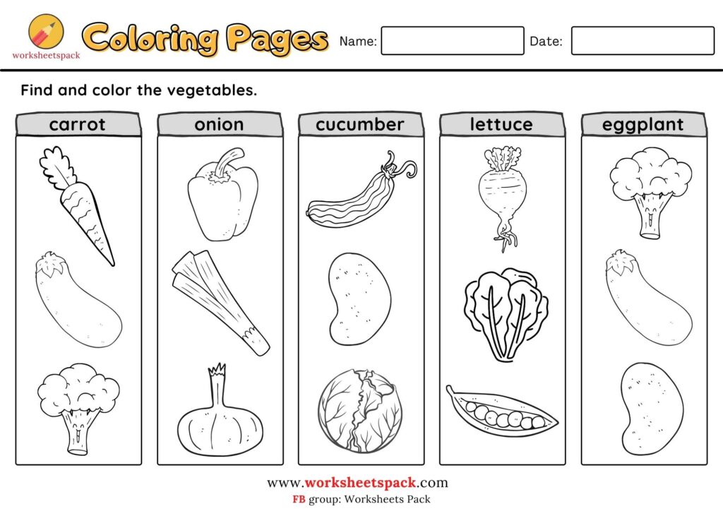 Printable fruits and vegetables coloring pages for kids