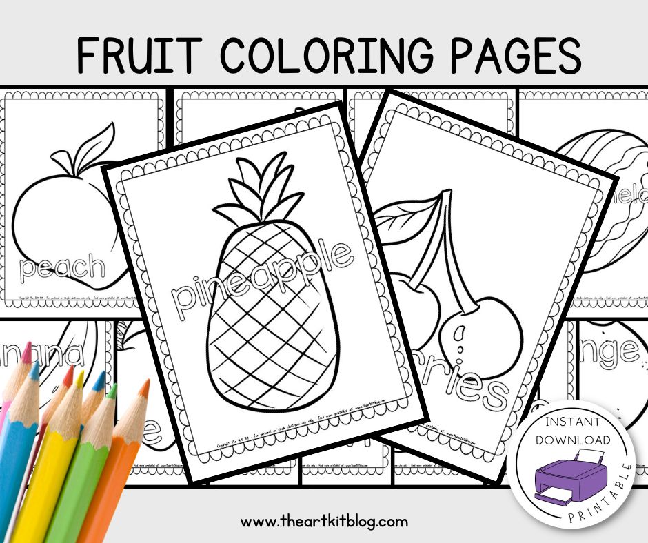 Fruit coloring pages free printables â the art kit