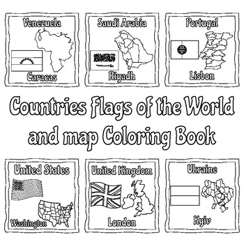 Countries flags of the world and map coloring book by abdell hida