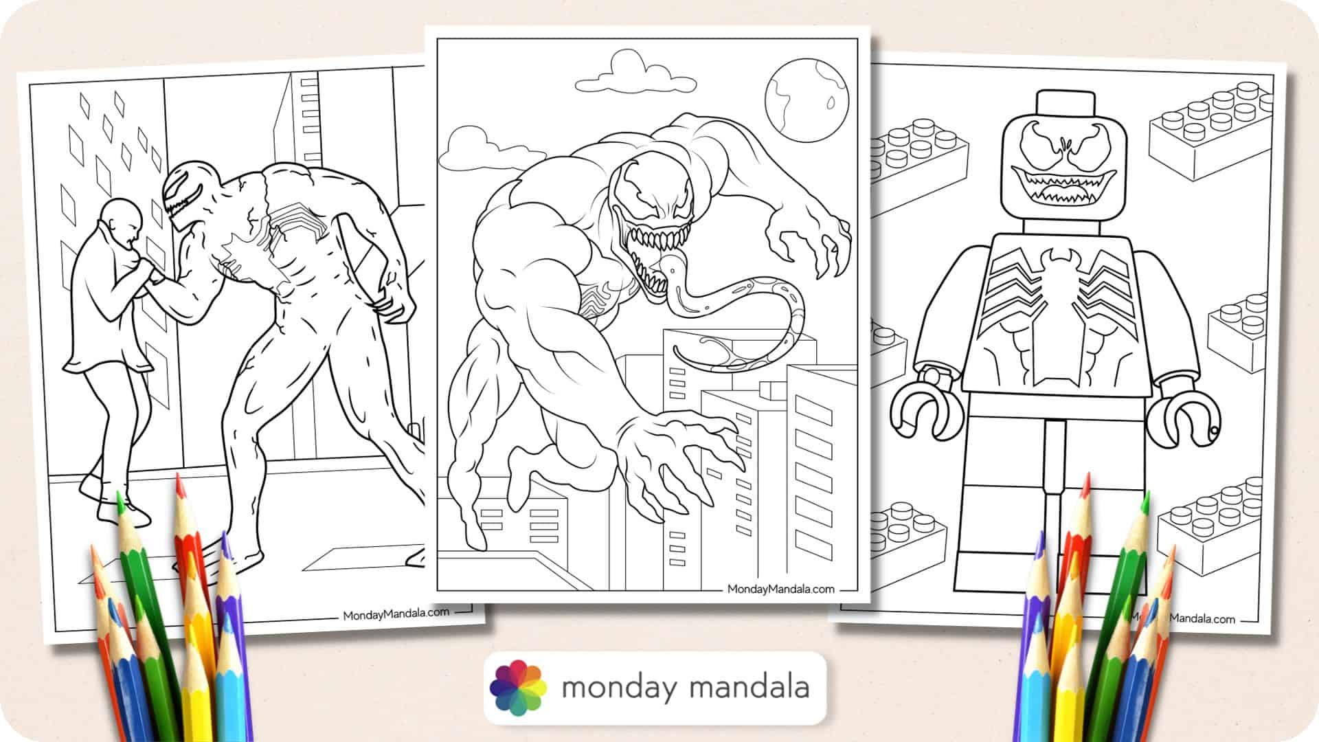 Venom coloring pages free pdf printables