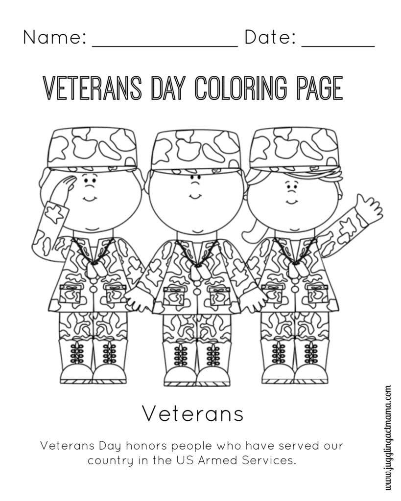 Veterans day printable coloring page