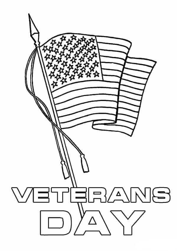 Veterans day with flag coloring page