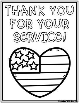 Veterans day memorial day thank you for your service cards coloring page pack