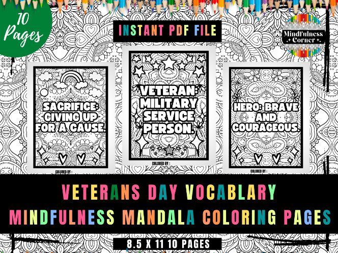 Veterans day vocabulary coloring sheets no prep sel printable teaching resources