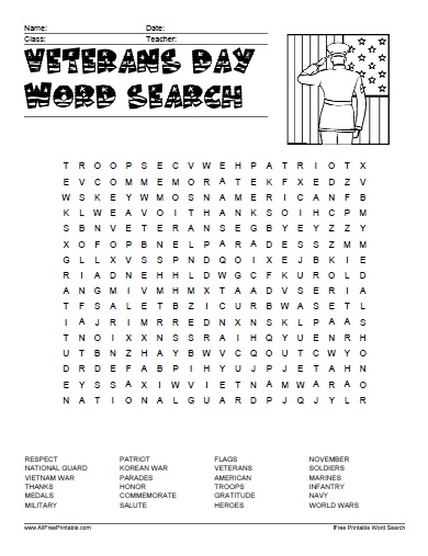 Veterans day word search â free printable