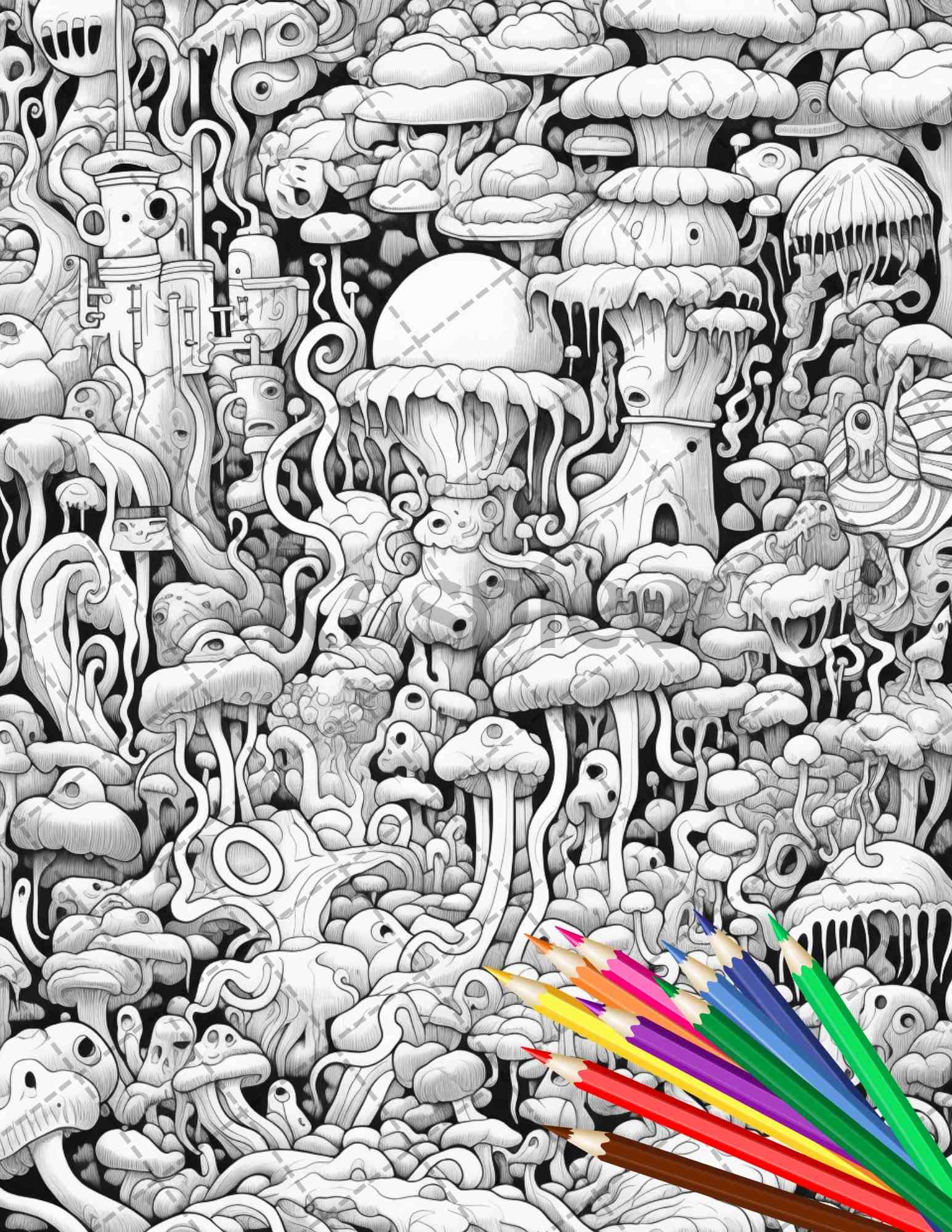 Psychedelic trippy coloring book printable for adults grayscale color â coloring