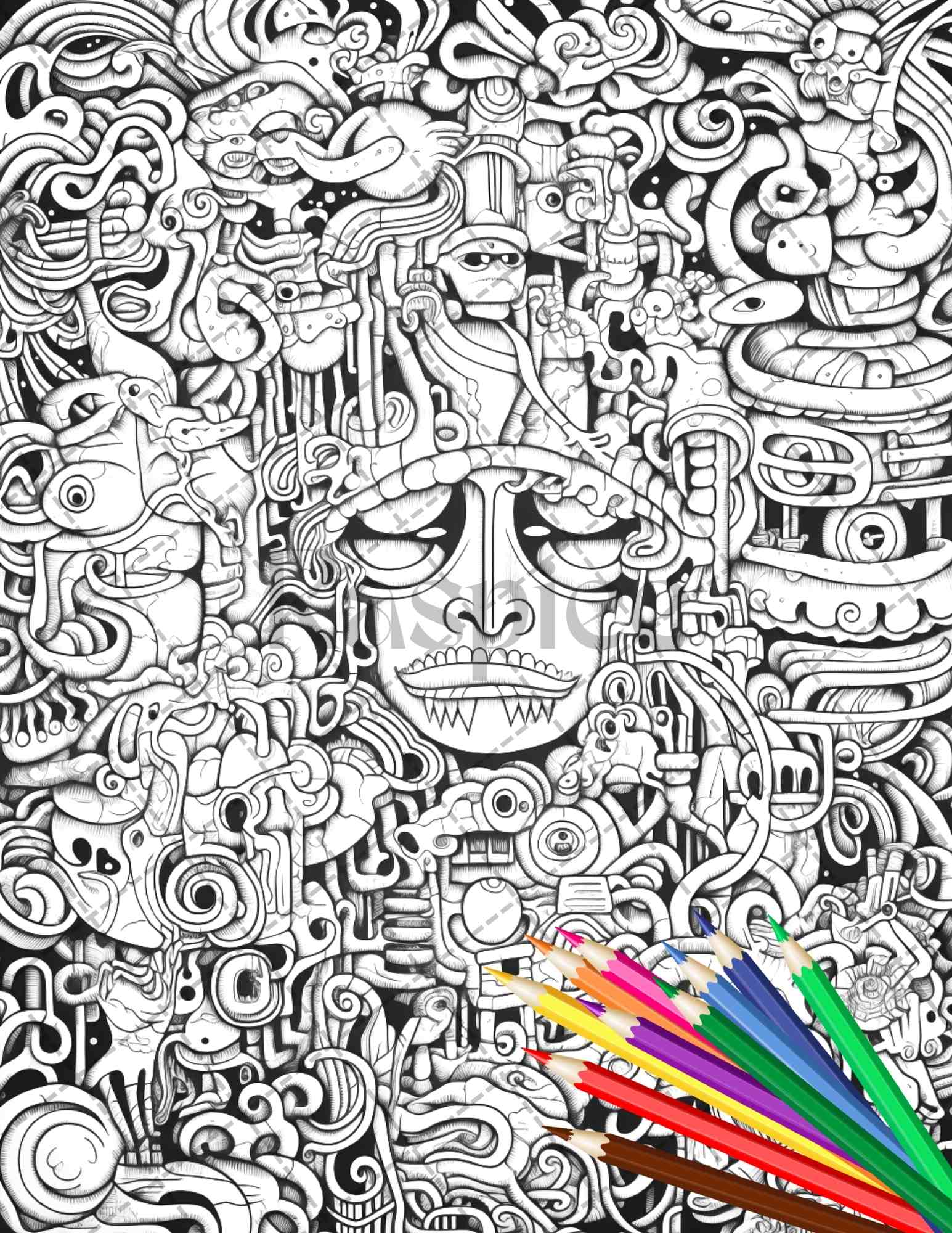 Psychedelic trippy coloring book printable for adults grayscale color â coloring