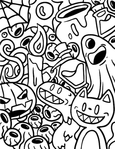 Premium vector halloween doodle coloring page