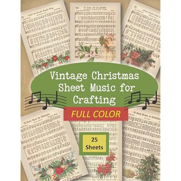 Vintage christmas sheet music for crafting full color book double