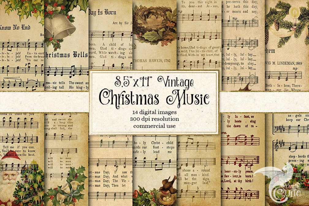 Digital vintage christmas sheet music x digital paper scrapbook paper decoupage antique victorian printable christmas carols a