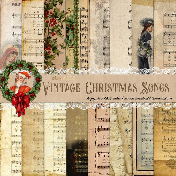 Vintage christmas music sheet digital papers x christian hymns songs silent night christmas carol holy night santa decoupage kit