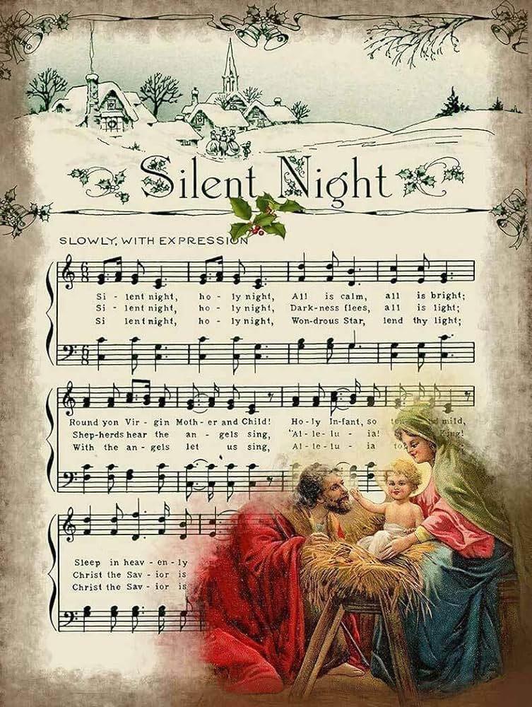 Vintage silent night holiday sheet music religious christmas home bar pub kitchen restaurant wall deocr plaque signs xinch home kitchen