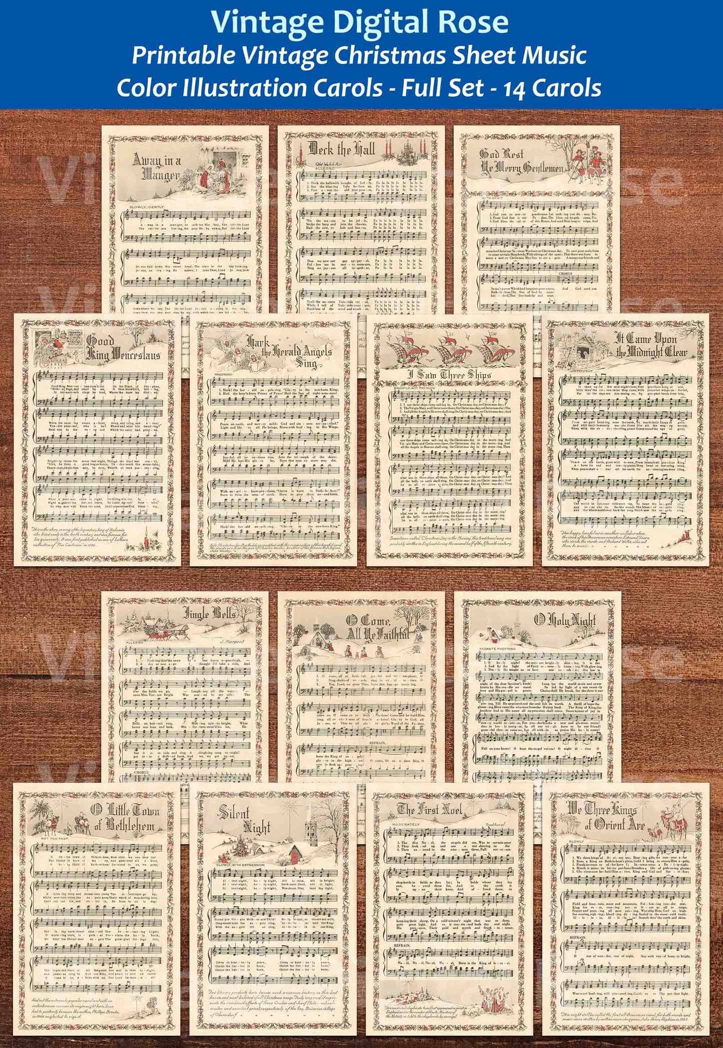 Printable vintage christmas carols color illustrations best sellers to â