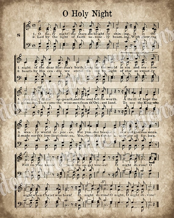 O holy night printable christmas hymn vintage carol instant download aged antique sheet music farmhouse decor hymnal page print