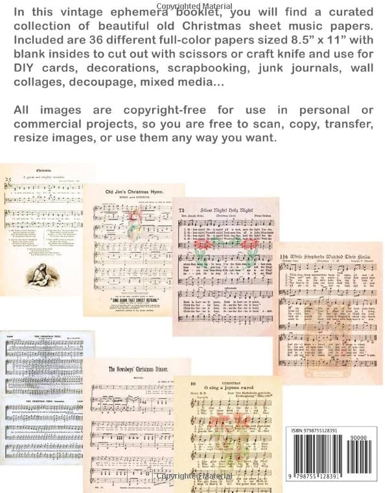 Vintage christmas sheet music scrapbook paper ephemera book with song notations for holiday hymns to use in card making decoration junk journals collages and arts crafts by ashley ada