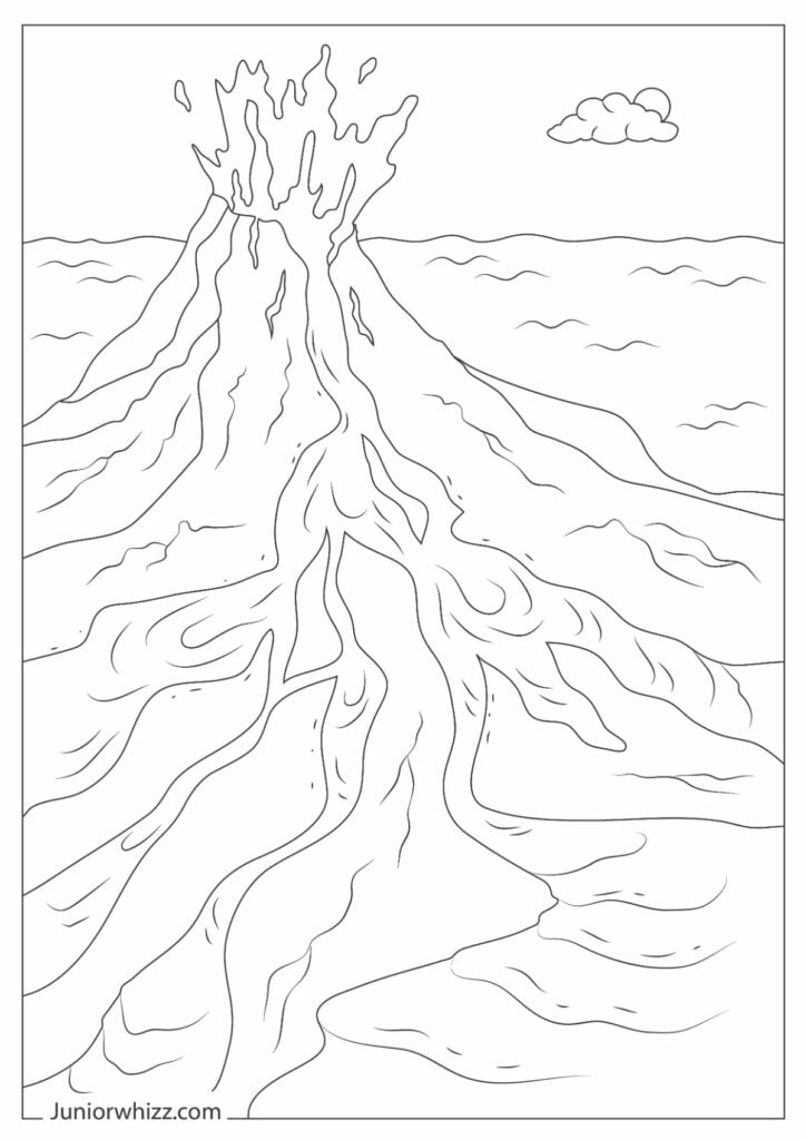 Volcano coloring pages with book printable pdfs