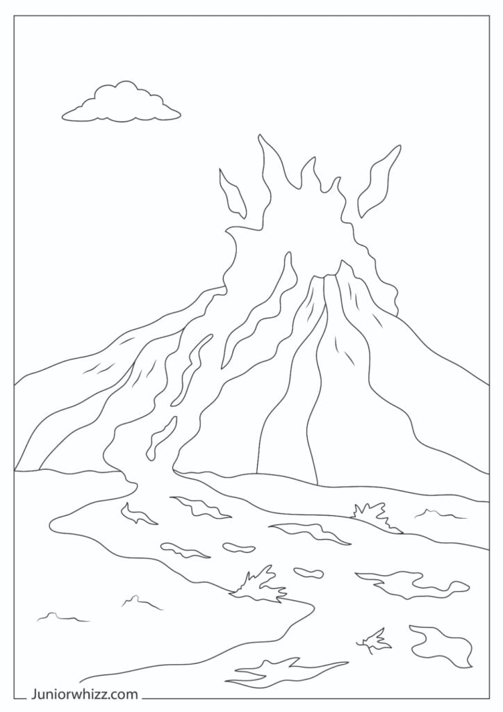 Volcano coloring pages with book printable pdfs