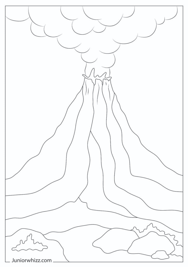 Volcano coloring pages with book printable pdfs